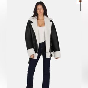 OW Collection STOCKHOLM JACKET‎ Faux Leather Shearling Lined Biker Black  M
